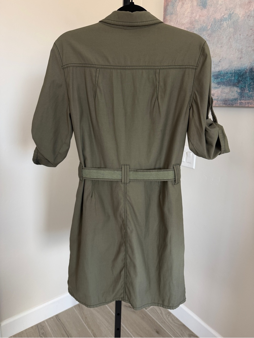 Royal Robbins Womens 10 Olive Green Utility Safari Shirt Dress Belted Travel - Picture 4 of 9